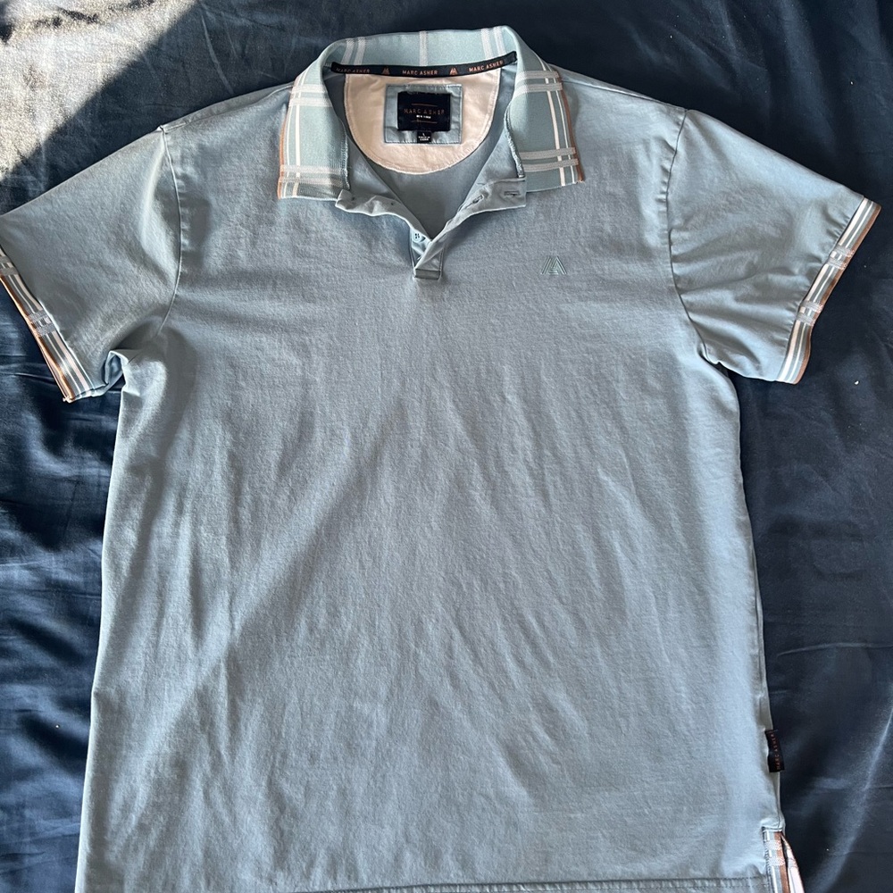 Marc Asher Men's Blue Polo Shirt With Collar And Sleeve Detail - L Golf Casual